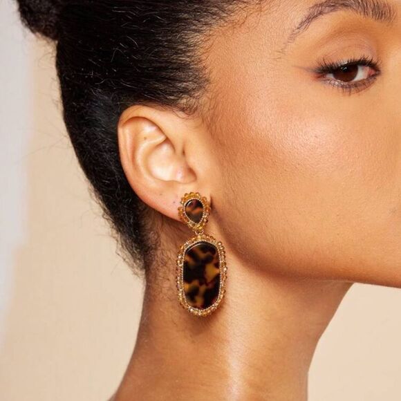 Elegant Tortoiseshell Drop Earrings A1210 - Picture 1 of 4